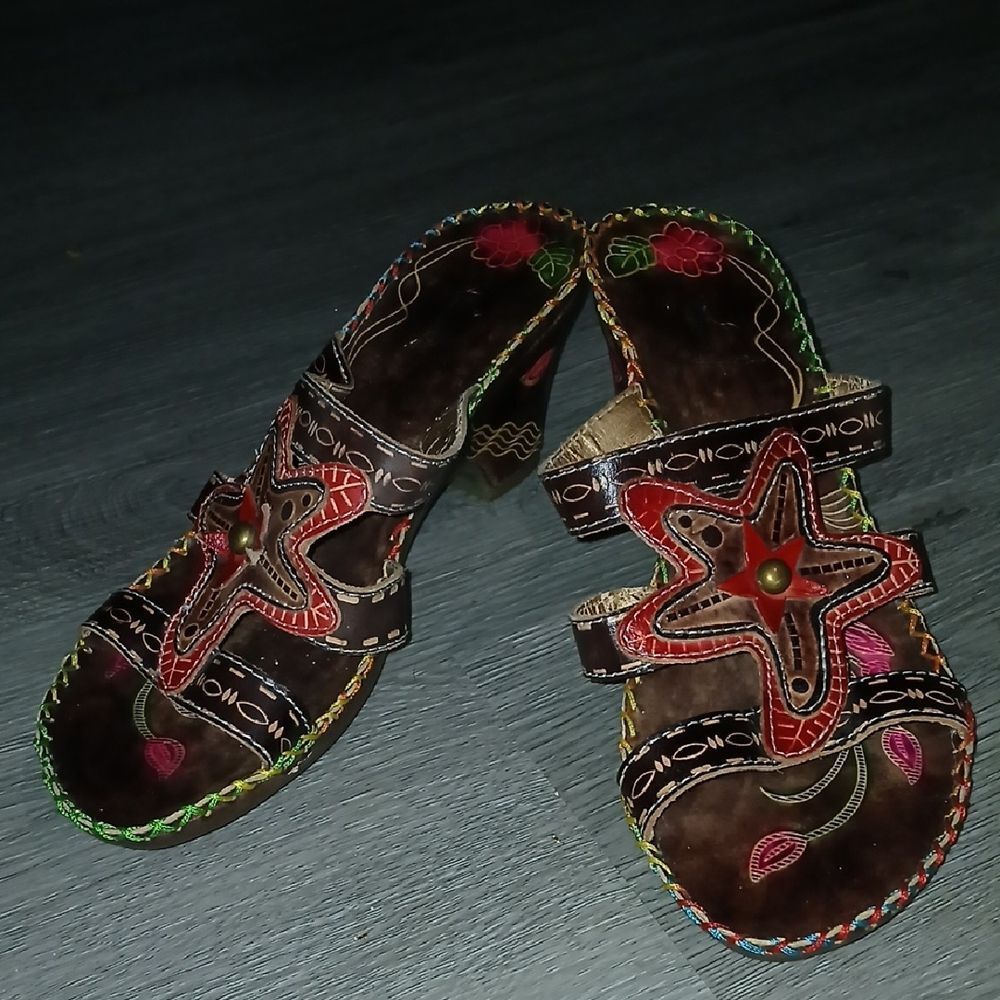 CORKYS SEA STAR FLOWERS LEATHER SANDALS SLIDES WOMEN SIZE US 8